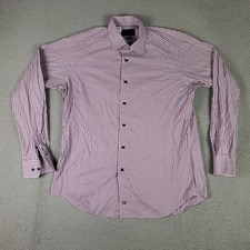 David Donahue Shirt Mens 17 Trim Fit Purple Check Dress Button Up Long Sleeve