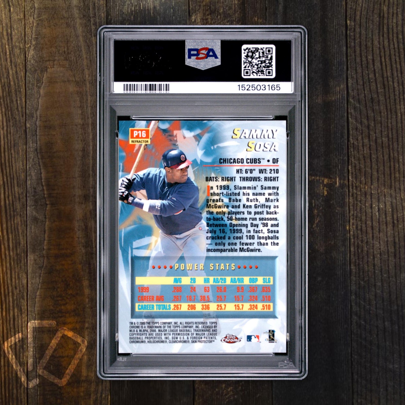Sammy Sosa 2000 Topps Chrome Power Players #P16 Refractor PSA 9 Mint view 2