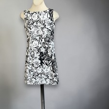 Karin Stevens Sheath Dress Black White Sleeveless Floral Size 8