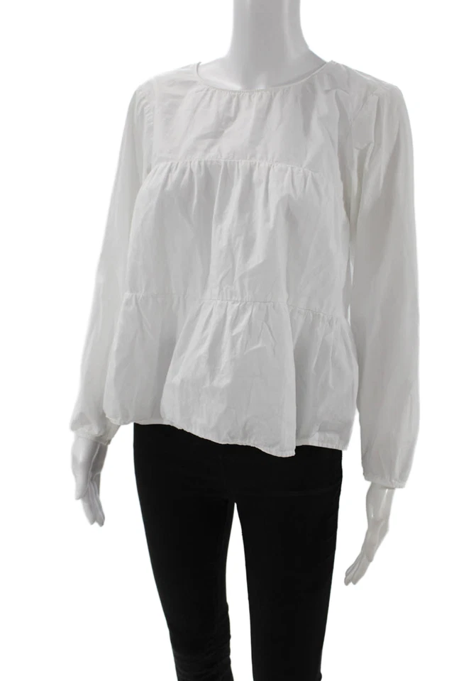 Velvet Women Basic White Cotton Round Neck Long Sleeve Blouse Size XS - Image 2 of 4
