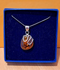LARGE THICK Hallmarked, Sterling silver  "COGNAC BALTIC AMBER" Pendant BOXED
