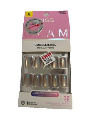 KISS Glam Embellished Special Effect Magnetic & Chrome Press-On Nails 32ct Short