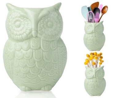 Comfify Owl Utensil Holder Decorative Ceramic Cookware Crock Organizer In