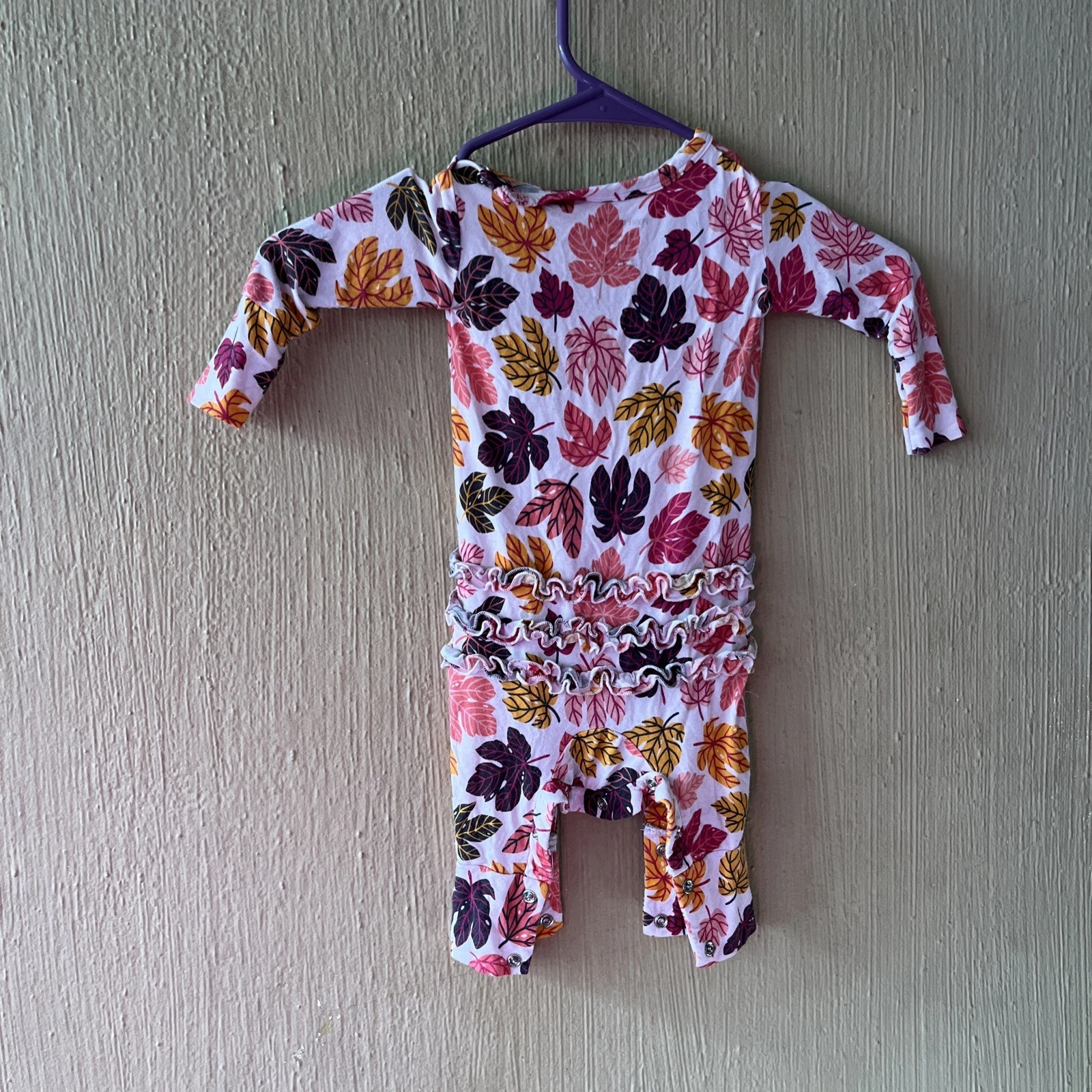 Baby Girl Clothes Posh Peanut 0-3 Mo Pink Ruffle Outfit fall leaves one piece