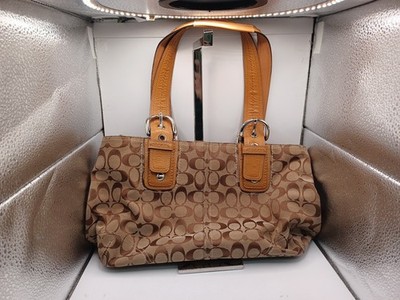 Pre-Owned Coach Soho Signature Shoulder Bag W/ Leather Trim-Brown