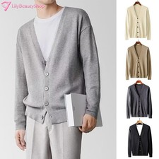 Men's Knitted Jumper Autumn Business Coat V-Neck Tops Cardigan Sweater Winter