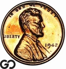 1942 Lincoln Cent Wheat Penny, Lustrous Choice BU RD, Full Red