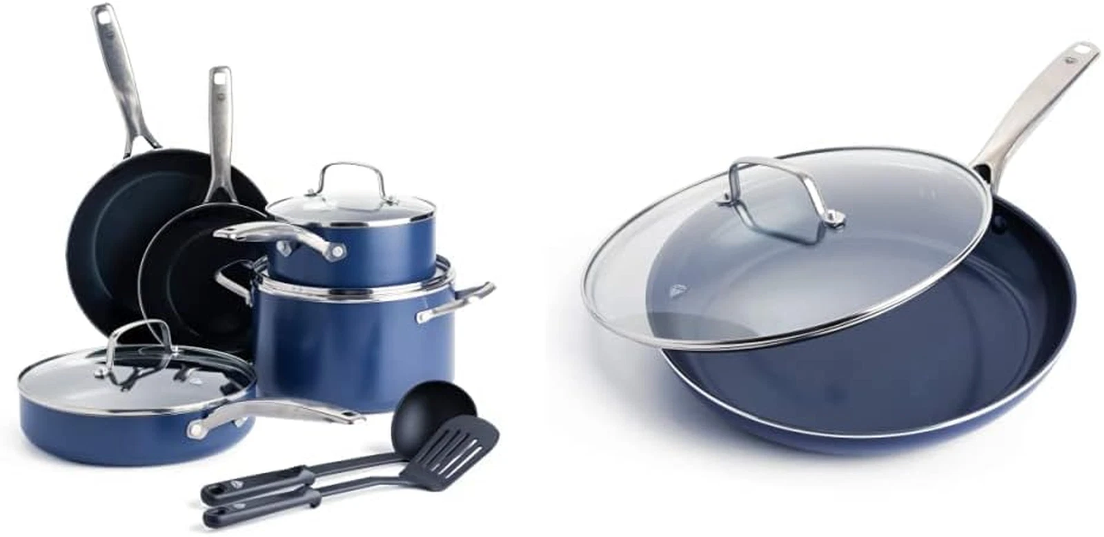 10-Piece Nonstick Cookware Set with 12" Skillet - Blue
