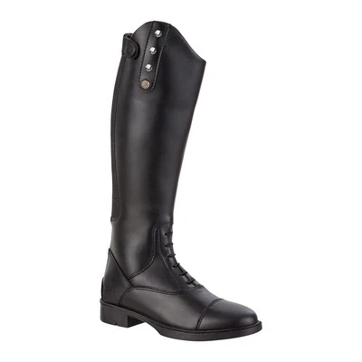 Bottes noires cavalière à bout rond avec lanière dorée