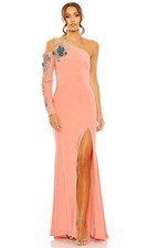 Mac Duggal Peach Multi One Shoulder Long Sleeve Embellished Gown Size 6 598