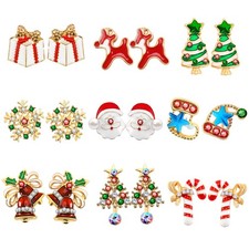 9 Pairs Women Christmas Stud Earrings Set Christmas Earrings for Holiday Decorat