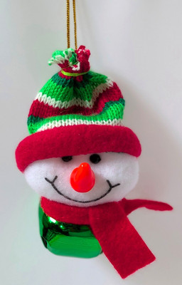 CHRISTMAS VILLAGE 4'' SNOWMAN JINGLE BELL PLUSH FABRIC CHRISTMAS TREE ORNAMENT