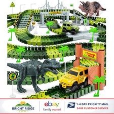 271 PCS Dinosaur Tracks Set with Race Cars and Toy Dinosaurs for Kids Fun