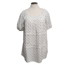 Loft Beach Mini Shift Dress Large White Polka Dot Tiered Linen Blend Oversized