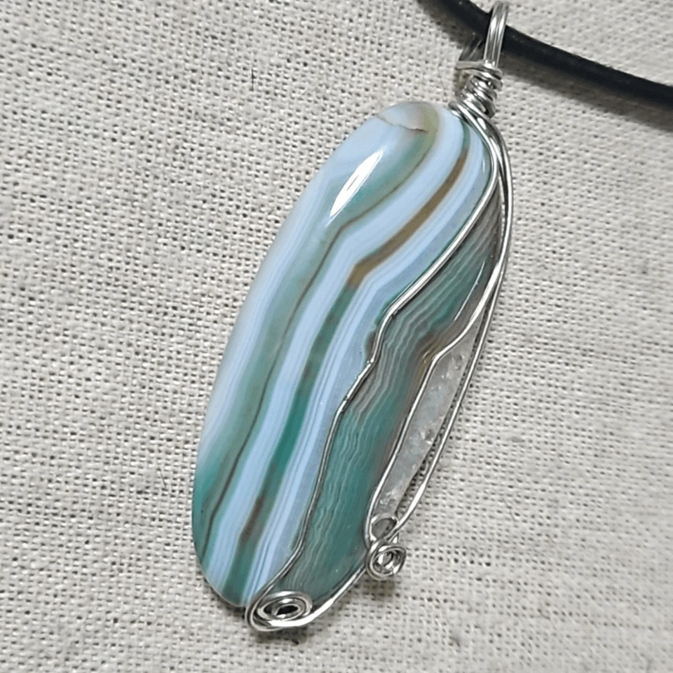 Handmade Lapidary Melarite Agate Silver Boho Pendant Necklace OOAK - Image 3 of 4