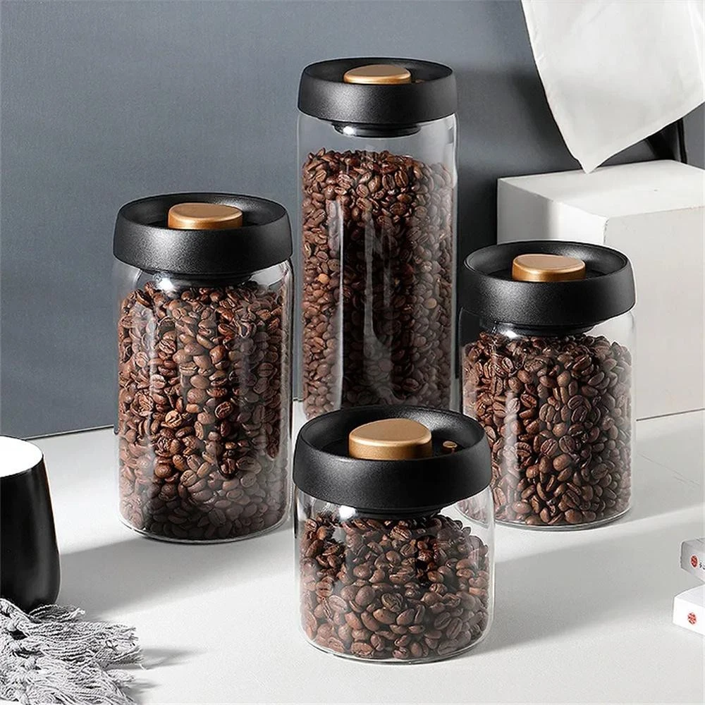 1pc Coffee Bean Vacuum Storage Jar Airtight Glass Tea Food Container