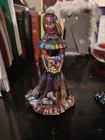 Fenton Carnival Glass Hand Painted Floral Girl Figurine Multicolor Decorative