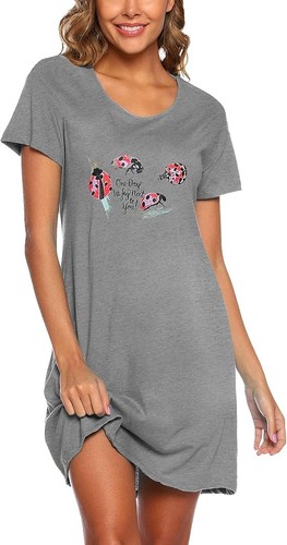 ENJOYNIGHT Women's Cotton Blend Long Nightgown Nightshirt, Grey Size XL