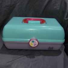 Vintage Caboodles Makeup Case Glittery Green Pink 12" x 7" x 6" USA Made