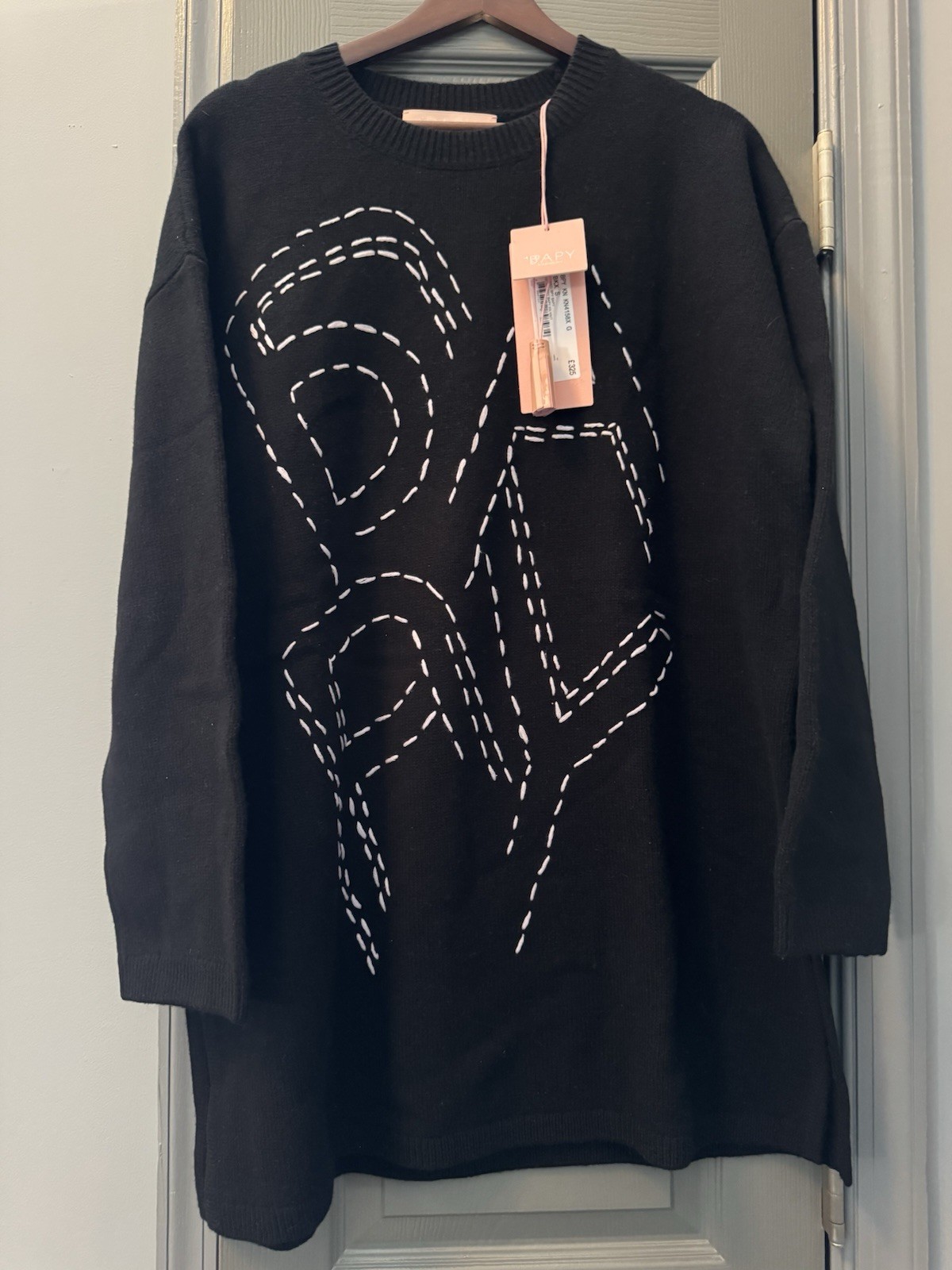 BAPY A Bathing Ape Wool Knit Sweater Dress Black Stitch Logo Sz S NWT