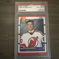 MARTIN BRODEUR 1990 Score Canadian Rookie RC Card #439 Graded PSA 8! Devils. rookie card picture