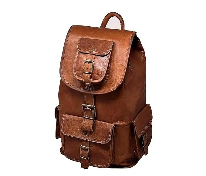 Leather Vintage Laptop Backpack Satchel 18''Bag Rucksack Messenger Genuine Men's