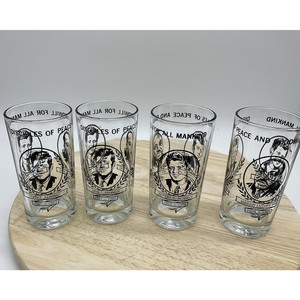 Vintage Disciples of Peace Glasses Set JFK RFK MLK Black Print Tumbler Lot 1960s