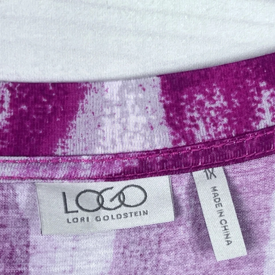 LOGO By Lori Goldstein Top Mujer 1X Rosa Estampado Camiseta Manga Larga Bolsillos Foto 4 de 4