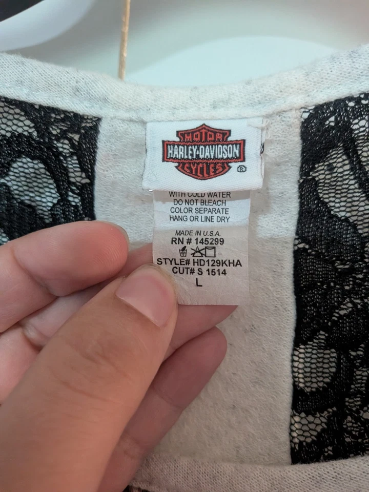 Harley Davidson Cristales Alas Damas BLING & LACE Manga Larga Grande Beige  Foto 3 de 4