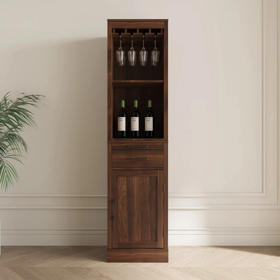 Mueble modular de bar de vino de nogal con almacenamiento y cobertizo para comedor Foto 3 de 4