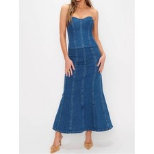 SHOW ME YOUR MUMU baton rouge skirt in blue indigo size small midi denim