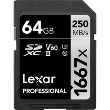Lexar 64GB Professional 1667x UHS-II V60 U3 SDXC Memory Card for Full-HD, 3D, 4K