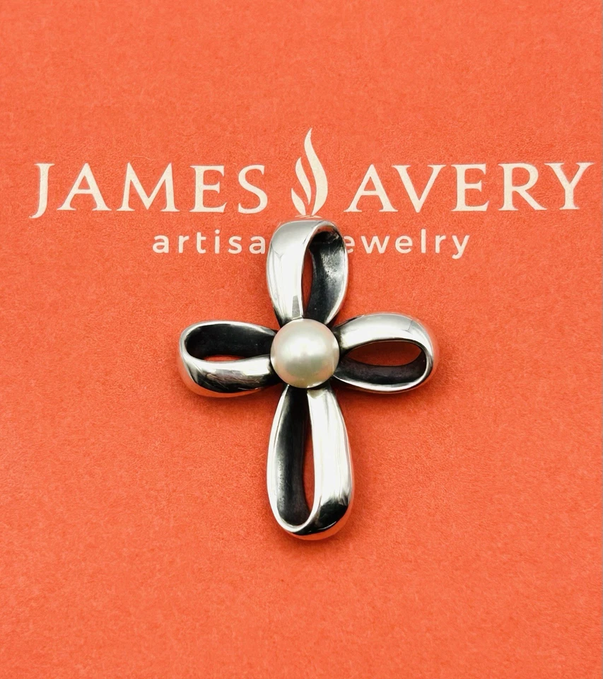 Colgante Cruz Perla Cinta Retorcida Plata Esterlina 925 Retirado James Avery Foto 3 de 4