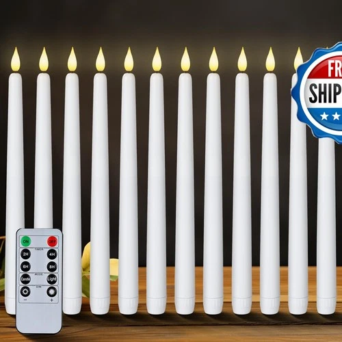 Homemory 12 Pcs Flameless Taper Candles 11in White LED with Remote Timer - product listing photo