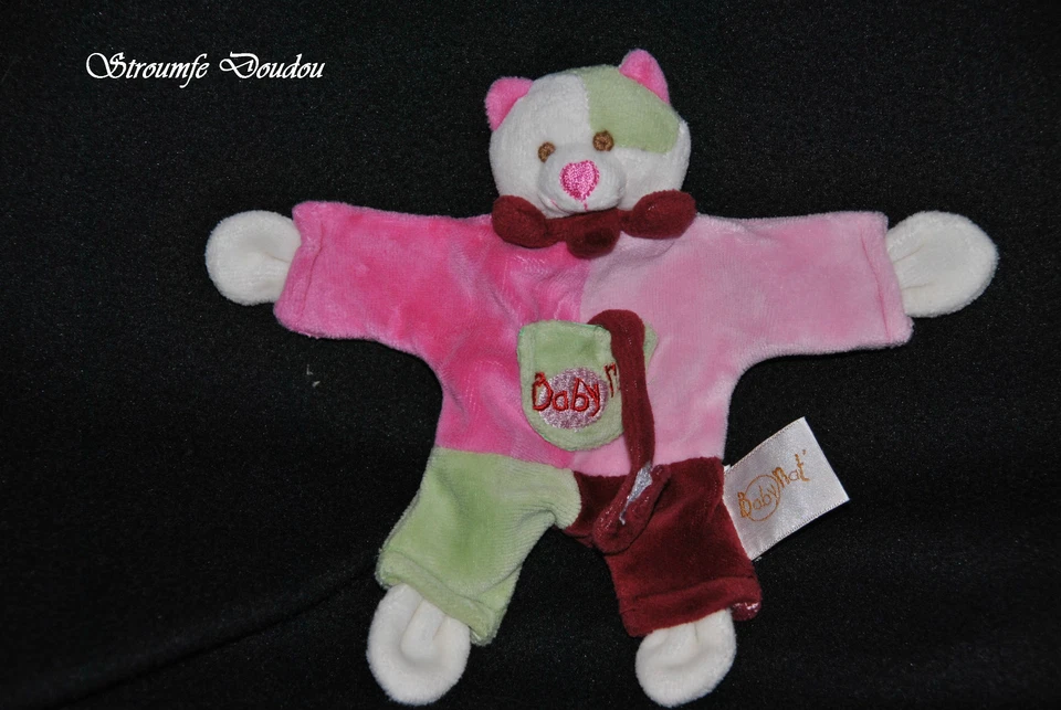 🍀Peluche Doudou Chat BABYNAT BABY'NAT Rose Rouge Vert Attache Tetine TTBE - Photo 1/1