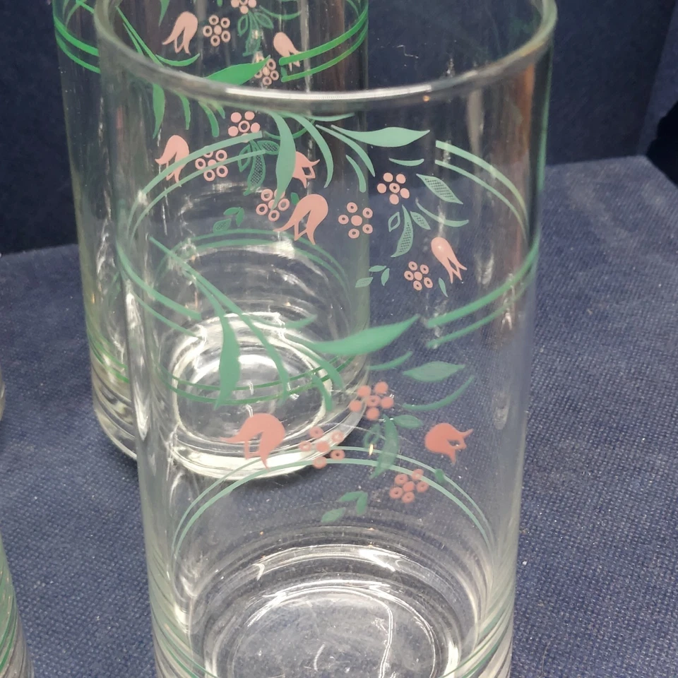 Vintage Gibson Designs Roseland Set/5 Clear Glass Tumblers w/Pink Roses EUC  - Image 3 of 3