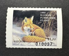 WTDstamps - 1990 ILLINOIS - Lot4 - Furbearer Stamp - Red Fox - MNH