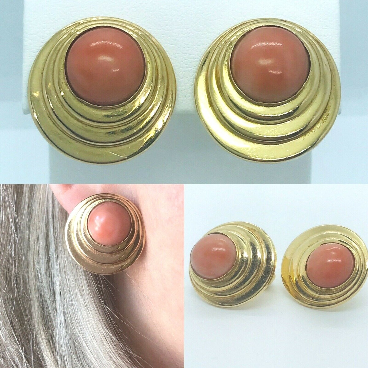 Natural Angel Pink Coral 14k Yellow Gold Omega Clip Pierced