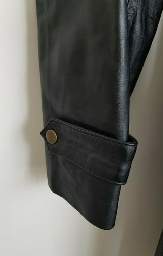 Centigrade Coat Black Leather Collared Snaps Pockets Removable Belt Lined Size L - Picture 9 of 12