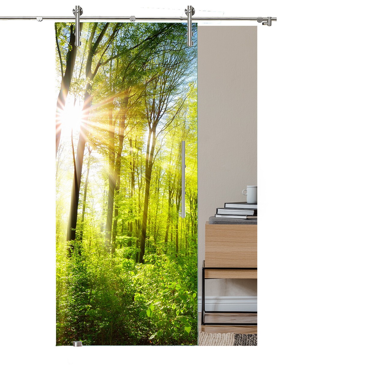Glasschiebetür Digitaldruck 1061-1-ST "Wald" auf 8 mm ESG konfigurierbar