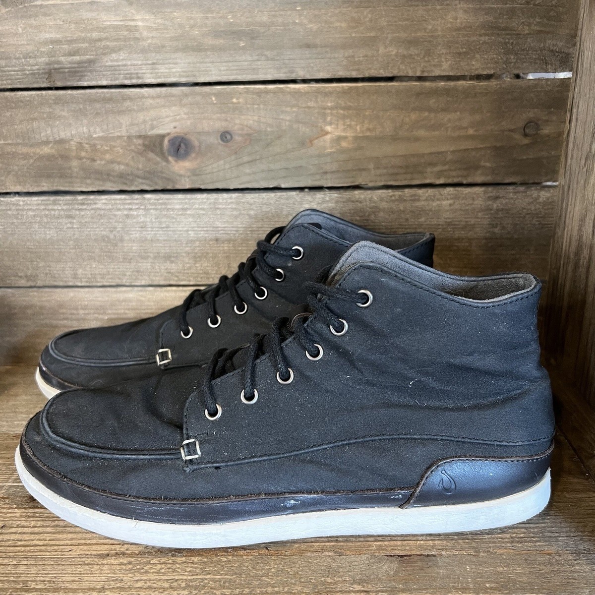 Mens Olukai Nalukai Kapa Black Canvas Comfort Ankle Boots  display picture 1