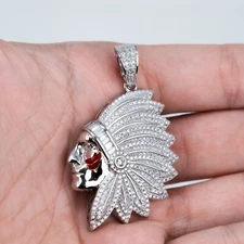 Mens Native American Indian 2.59ct Moissanite Pendant Real 925 Sterling Silver