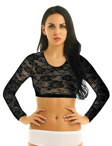 Womens Fishnet Crop Tops Short Hoodie Shirts Long Sleeve T-shirt Raves Clubwear - Picture 65 of 99