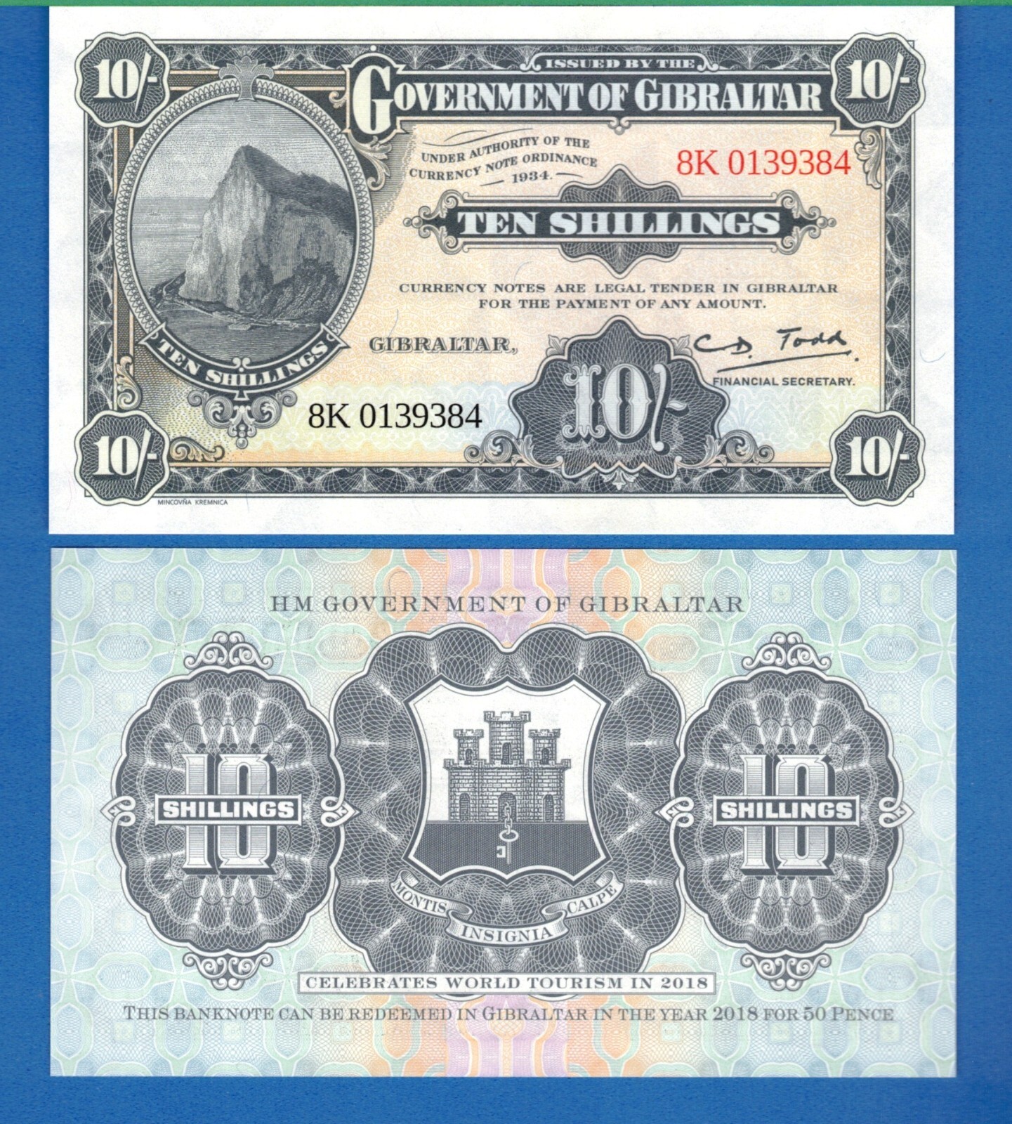 Gibraltar 10 Shillings 2018 Uncirculated Legal Tender Paper Money