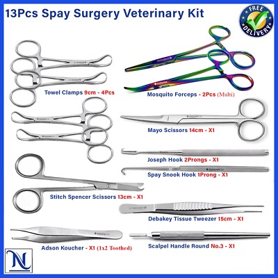 Buy 13Pcs Veterinary Spay/Neuter Kit - Surgical Forceps Scissors