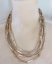 Charming Charlie gold tone necklace 5 strand metal beads career casual 20"