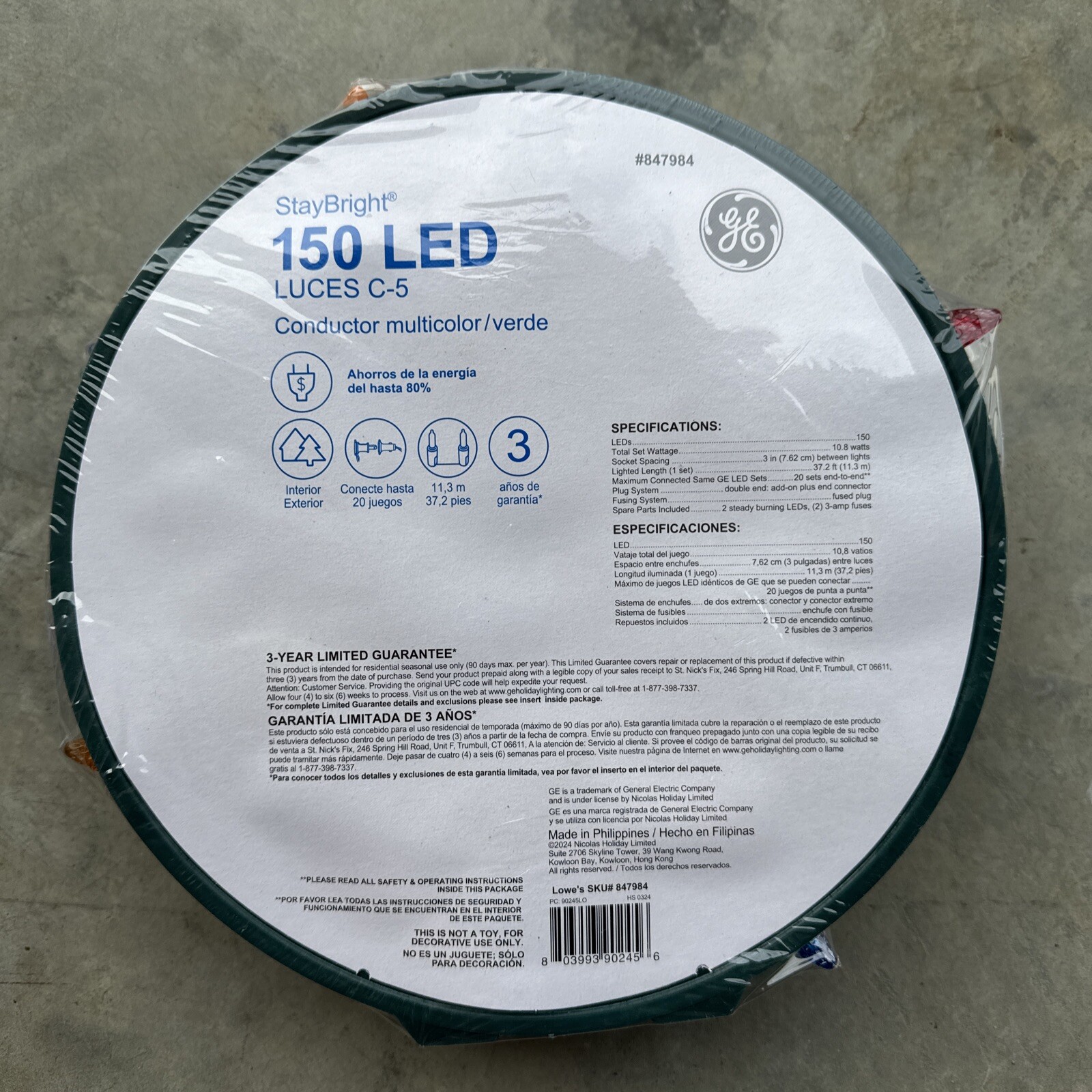 GE StayBright 150-Ct 37.2-ft Constant Multicolor C5 LED Christmas String Lights