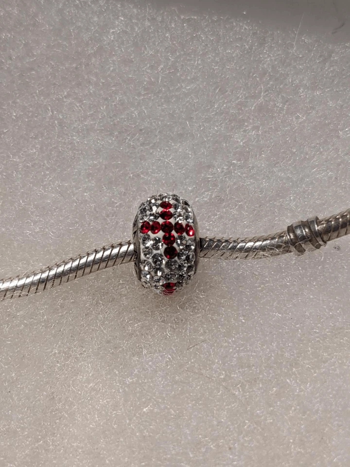 New Pandora White w/Red Crosses Design Rhinestone Bead - BEAUTIFUL!!! Foto 2 de 3