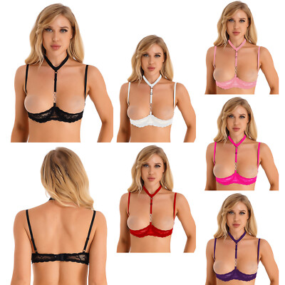 Damen Sexy Hebe BH Push Up Neckholder Büstenhebe Dessous Spitze Bügel-BH Tops