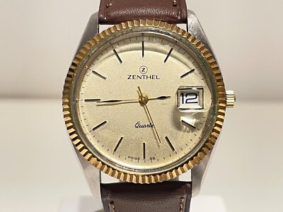 VINTAGE SWISS BEAUTIFUL TWO TONE GOLDEN AND SILVER MEN'S QUARTZ WATCH ''ZENTHEL''